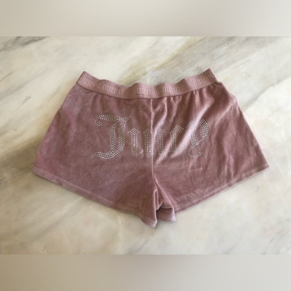 Juicy Couture Pink Shorts golthic crystal Rhinestone Logo rear tush M velour Med